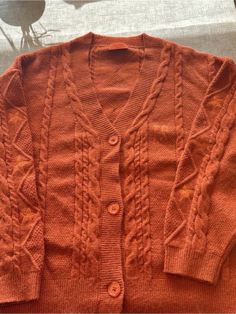 Taylor Swift Burnt Orange Cable-Knit V-Neck Button Cardigan